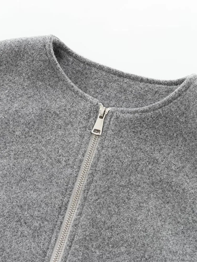 Women's bomber jacket grey loose fit comfortable versatile