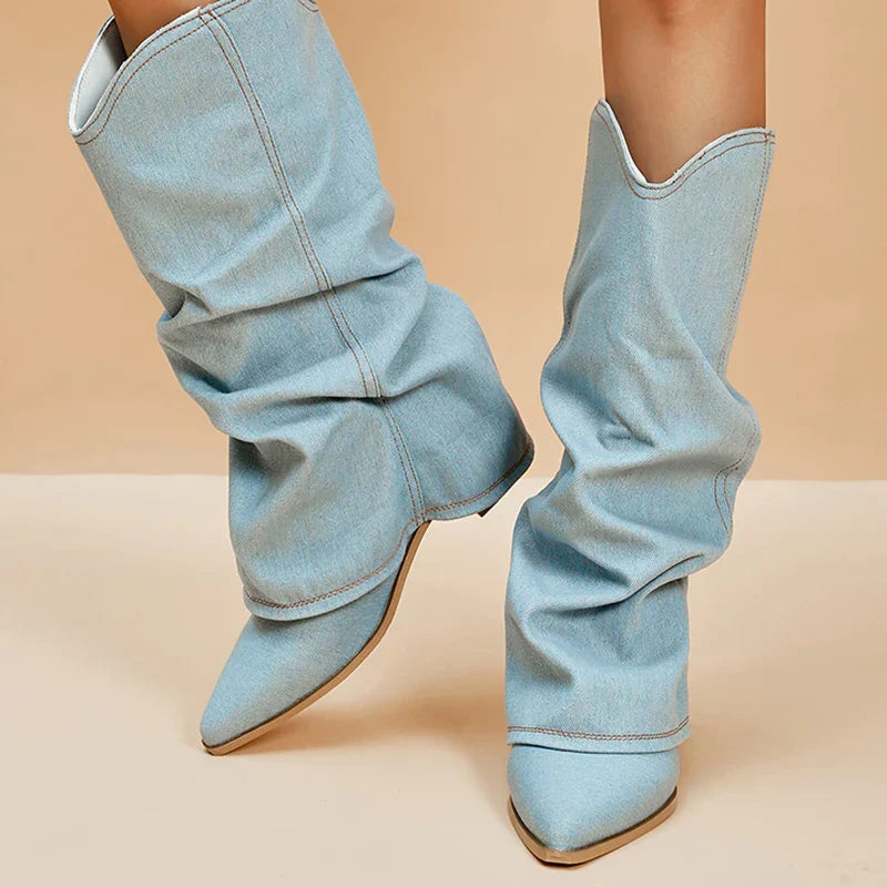 Trendy Denim Knee Boots for Women Stylish Comfortable
