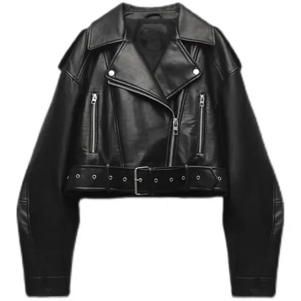 Cropped women's jacket with belt for casual and evening look