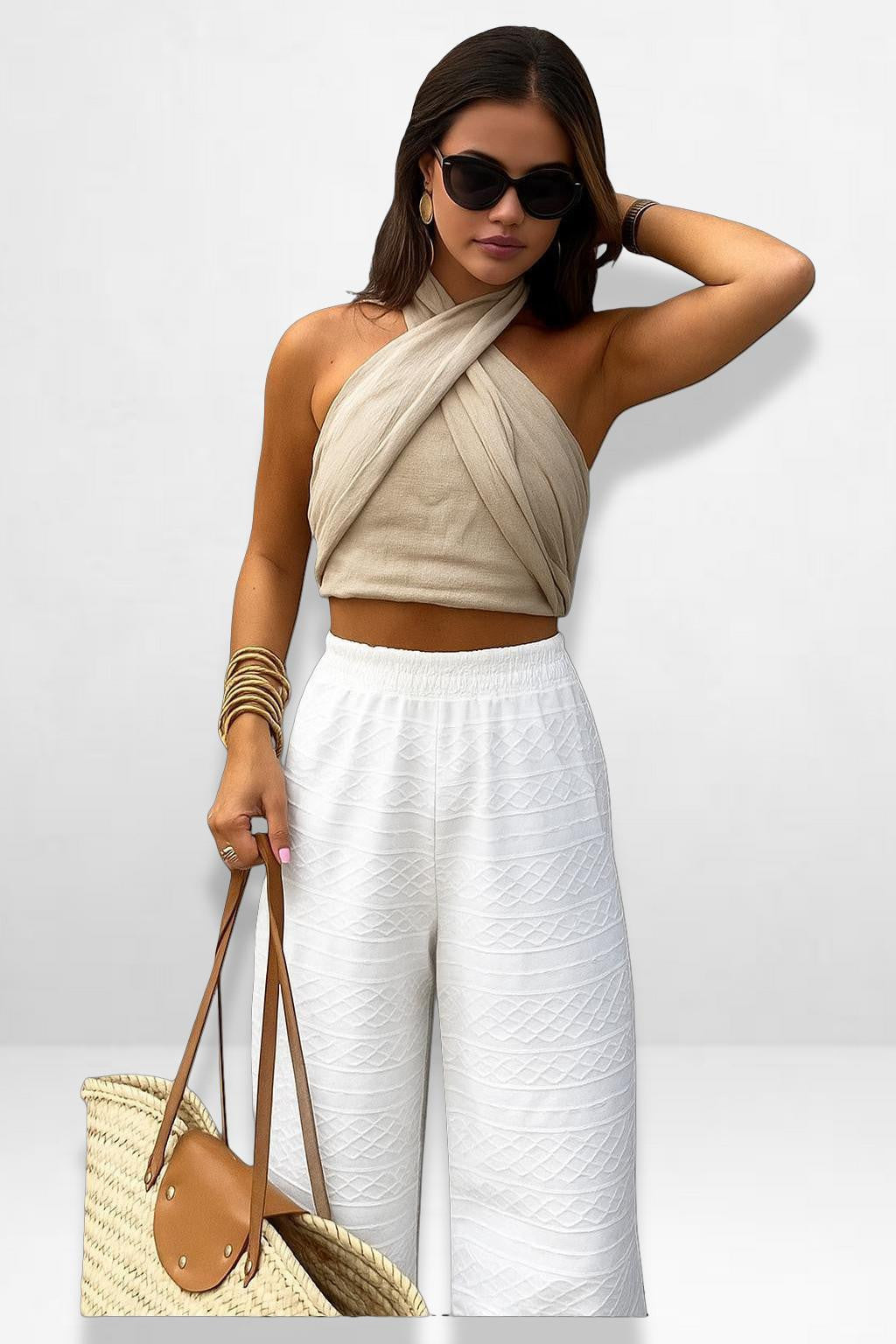 Airy Halter Crop Top with Crisscross Neckline