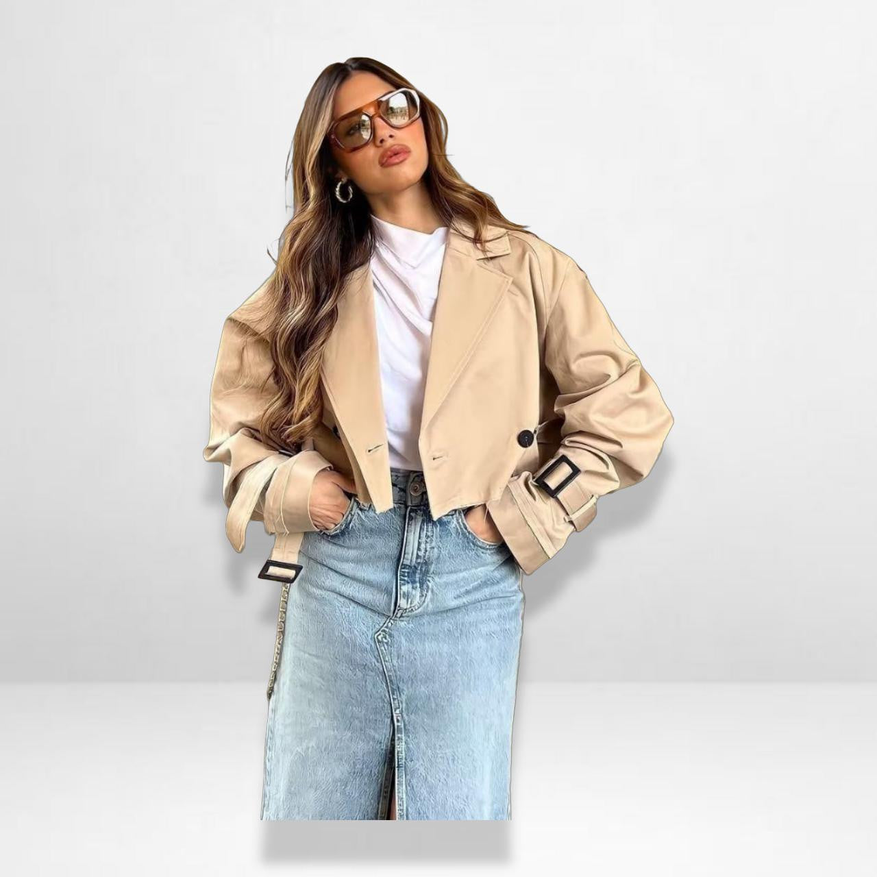 Cropped Trench Coat for Women in Trendy Colors