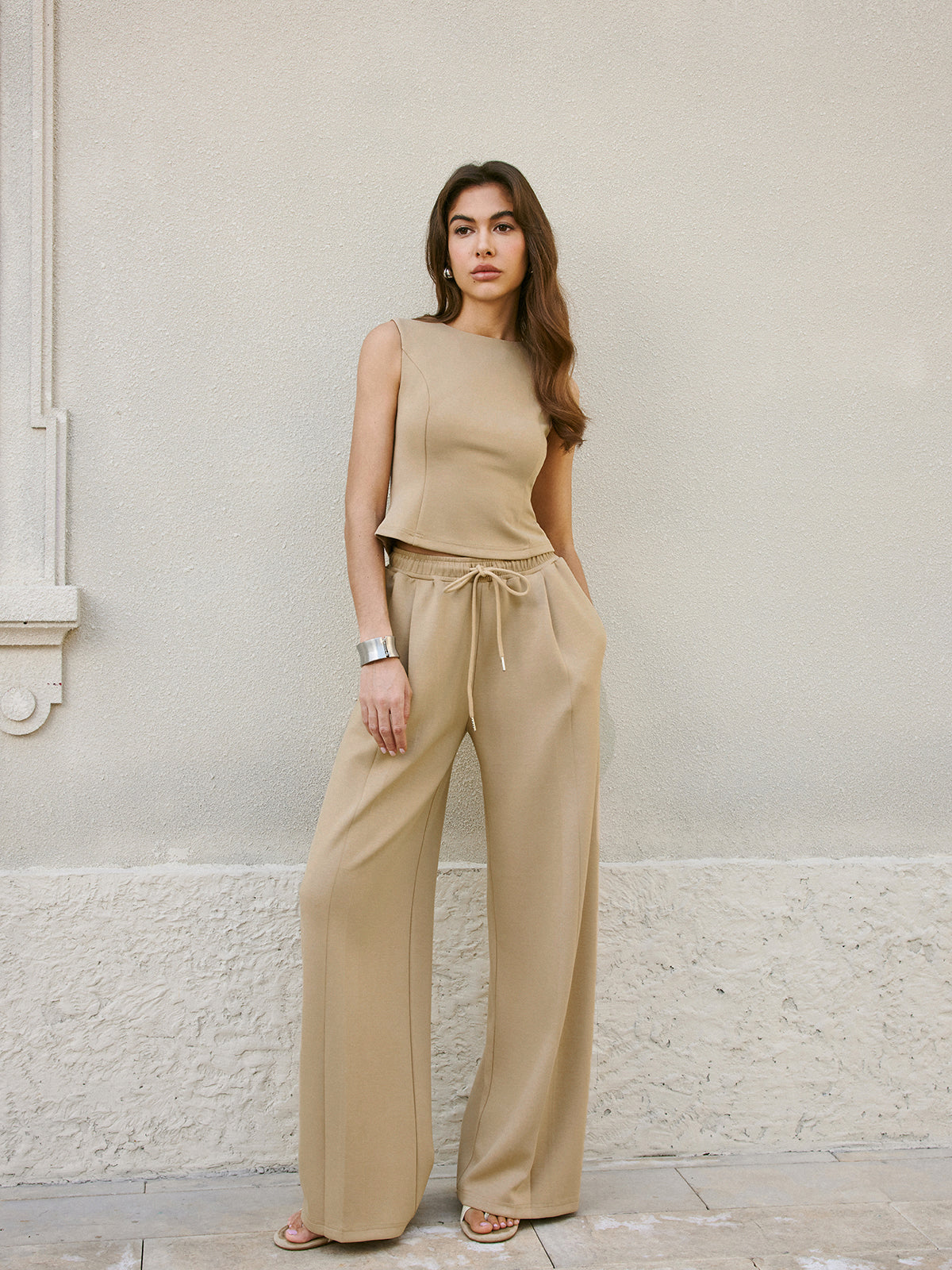 Sleeveless Crop Top for Women in Khaki