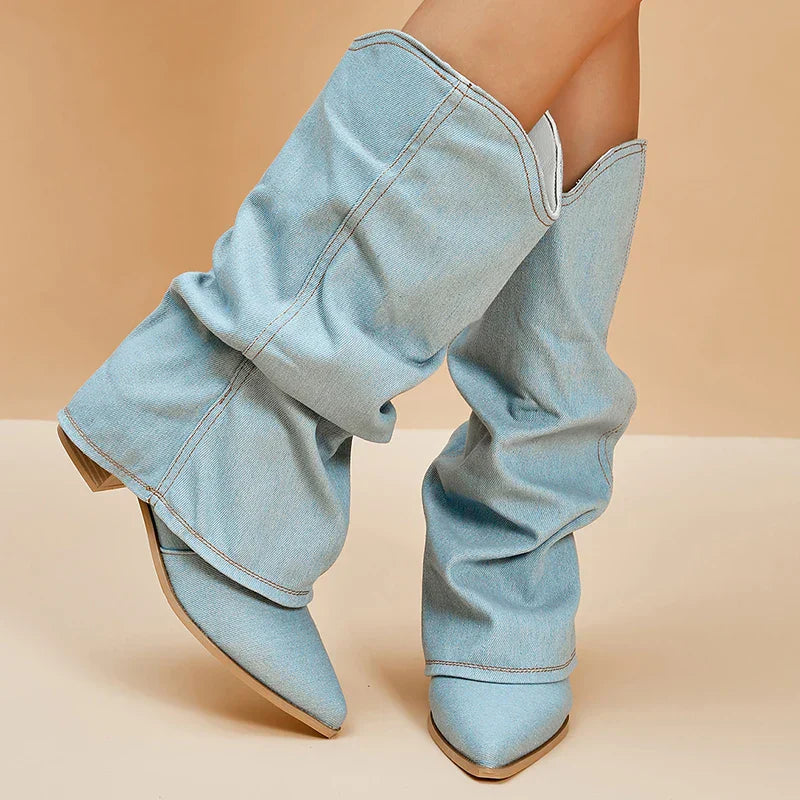 Trendy Denim Knee Boots for Women Stylish Comfortable