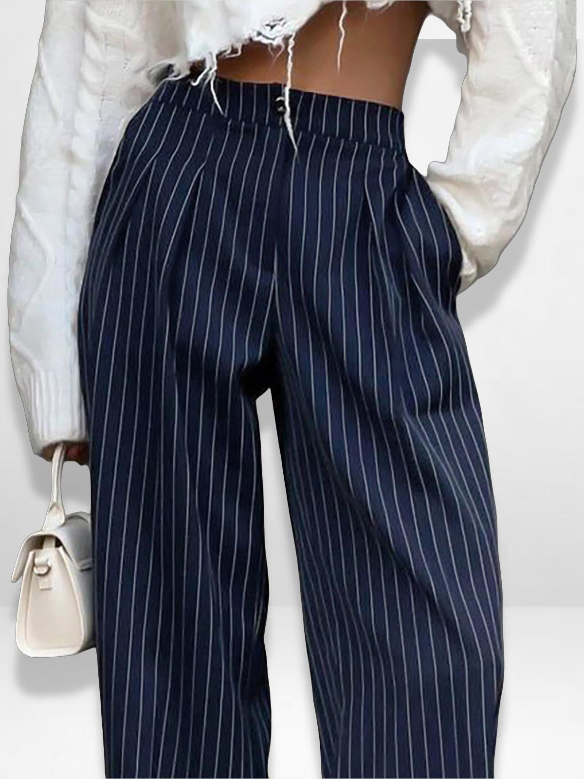 Striped Wide-Leg Women's Trousers with High Waist