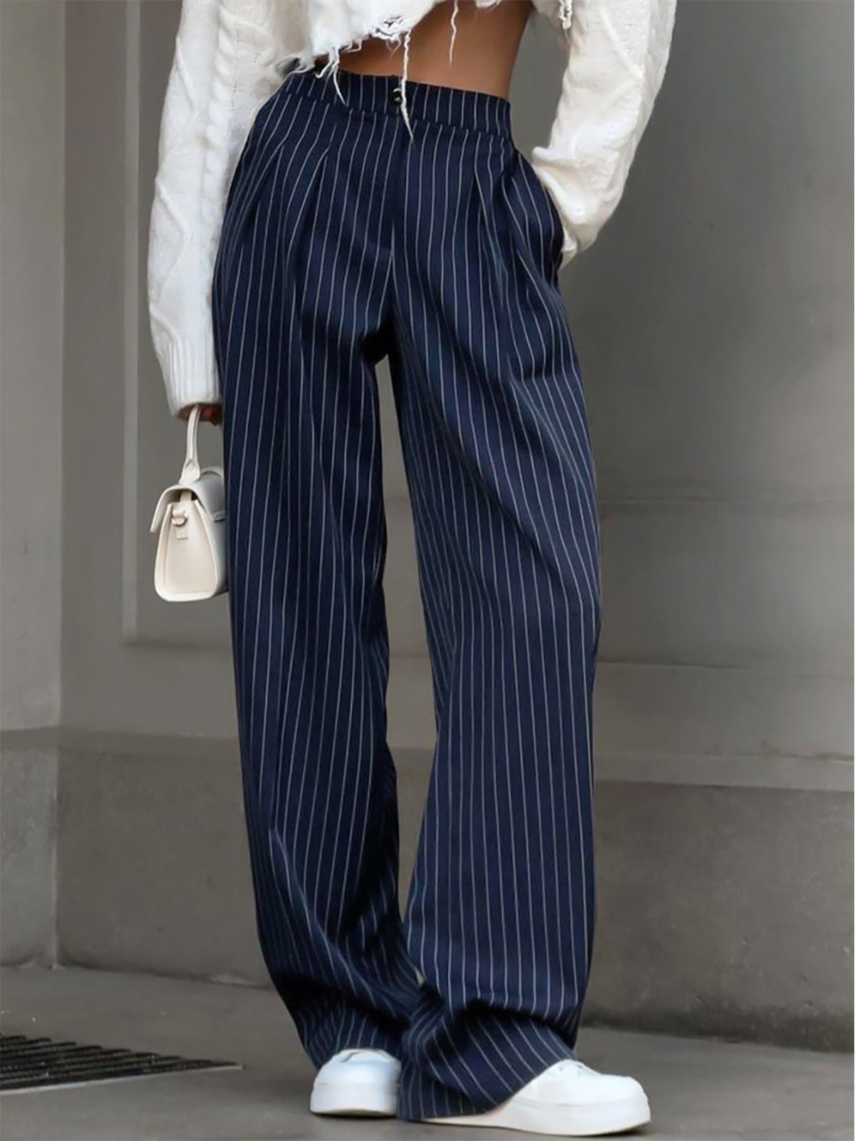 Striped Wide-Leg Women's Trousers with High Waist