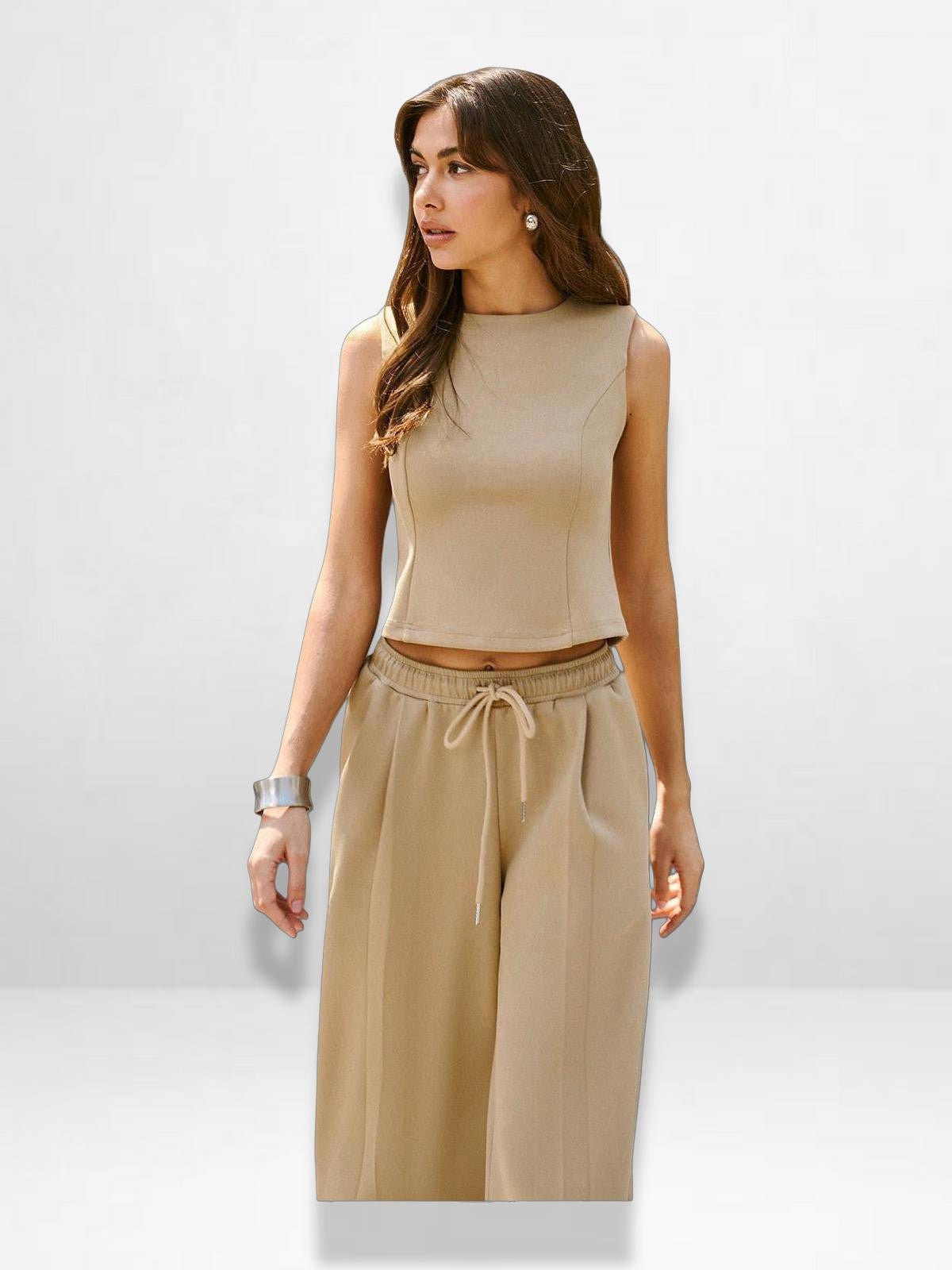 Sleeveless Crop Top for Women in Khaki