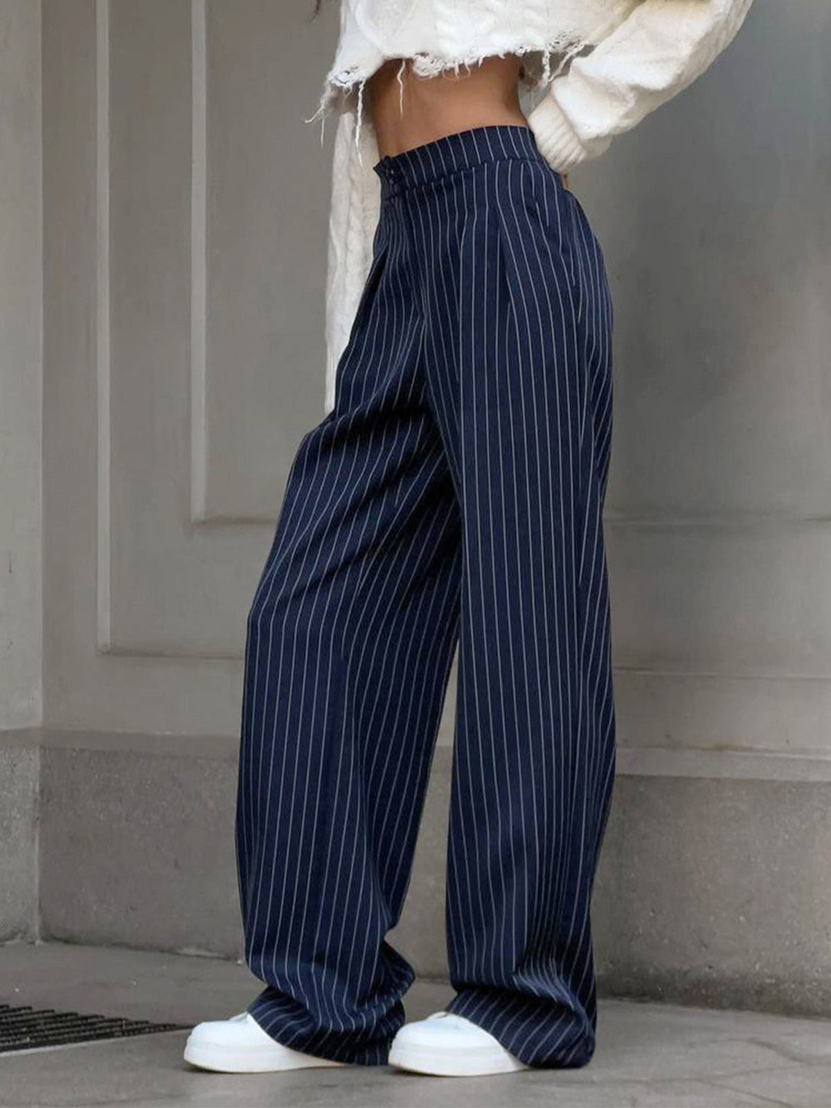 Striped Wide-Leg Women's Trousers with High Waist