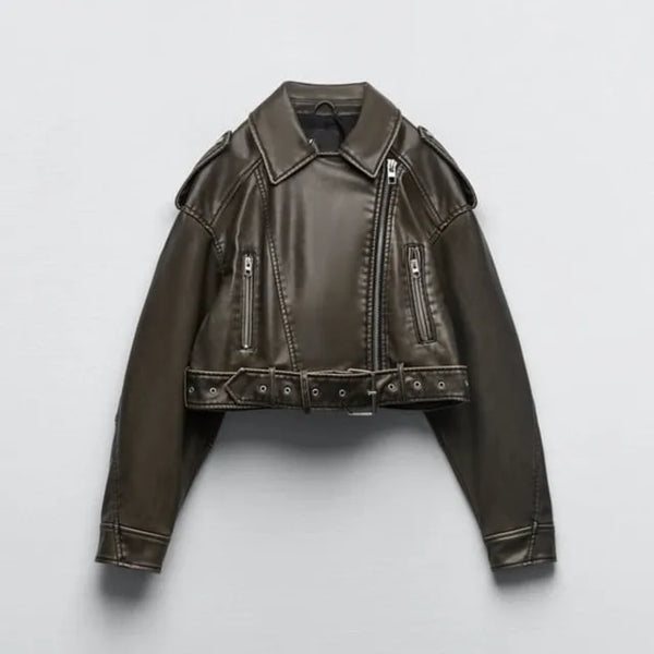 Cropped women's jacket with belt for casual and evening look