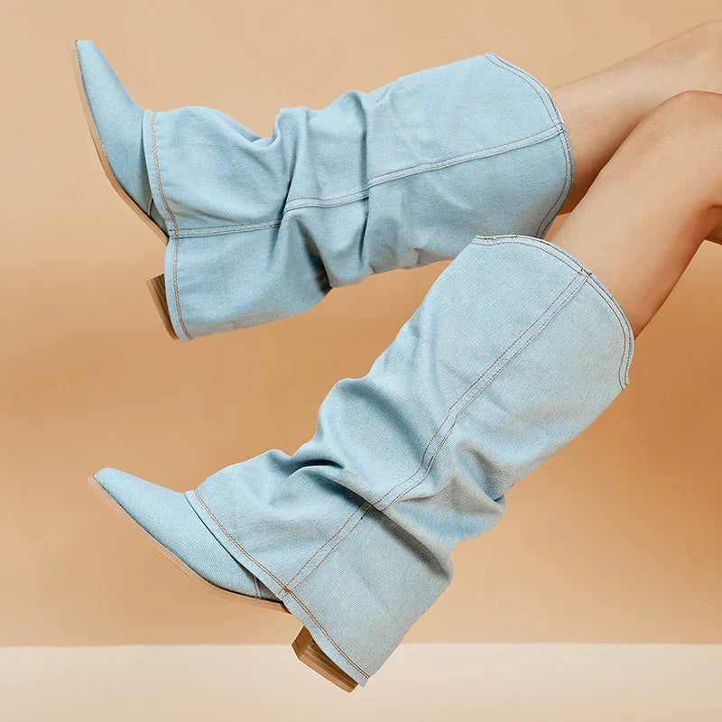 Trendy Denim Knee Boots for Women Stylish Comfortable