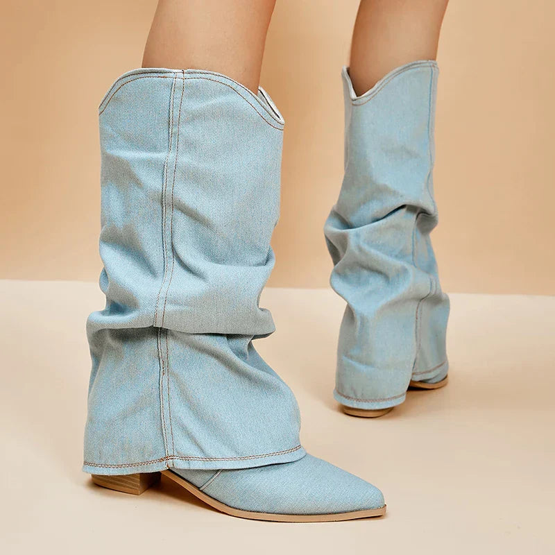 Trendy Denim Knee Boots for Women Stylish Comfortable