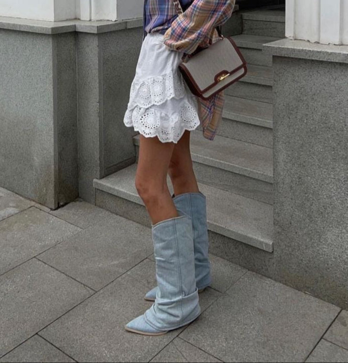 Trendy Denim Knee Boots for Women Stylish Comfortable