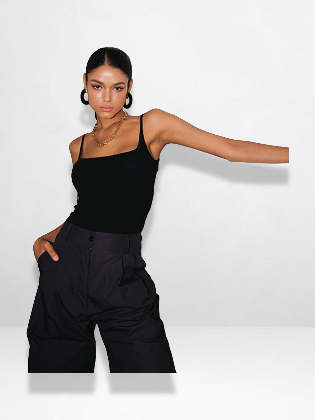 Sleeveless top for women with low neckline