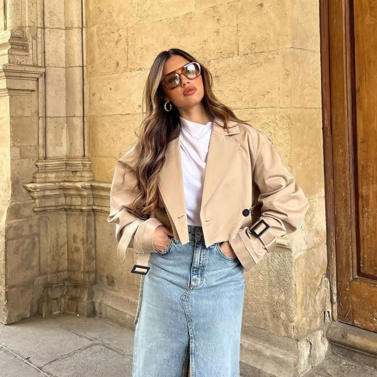 Cropped Trench Coat for Women in Trendy Colors