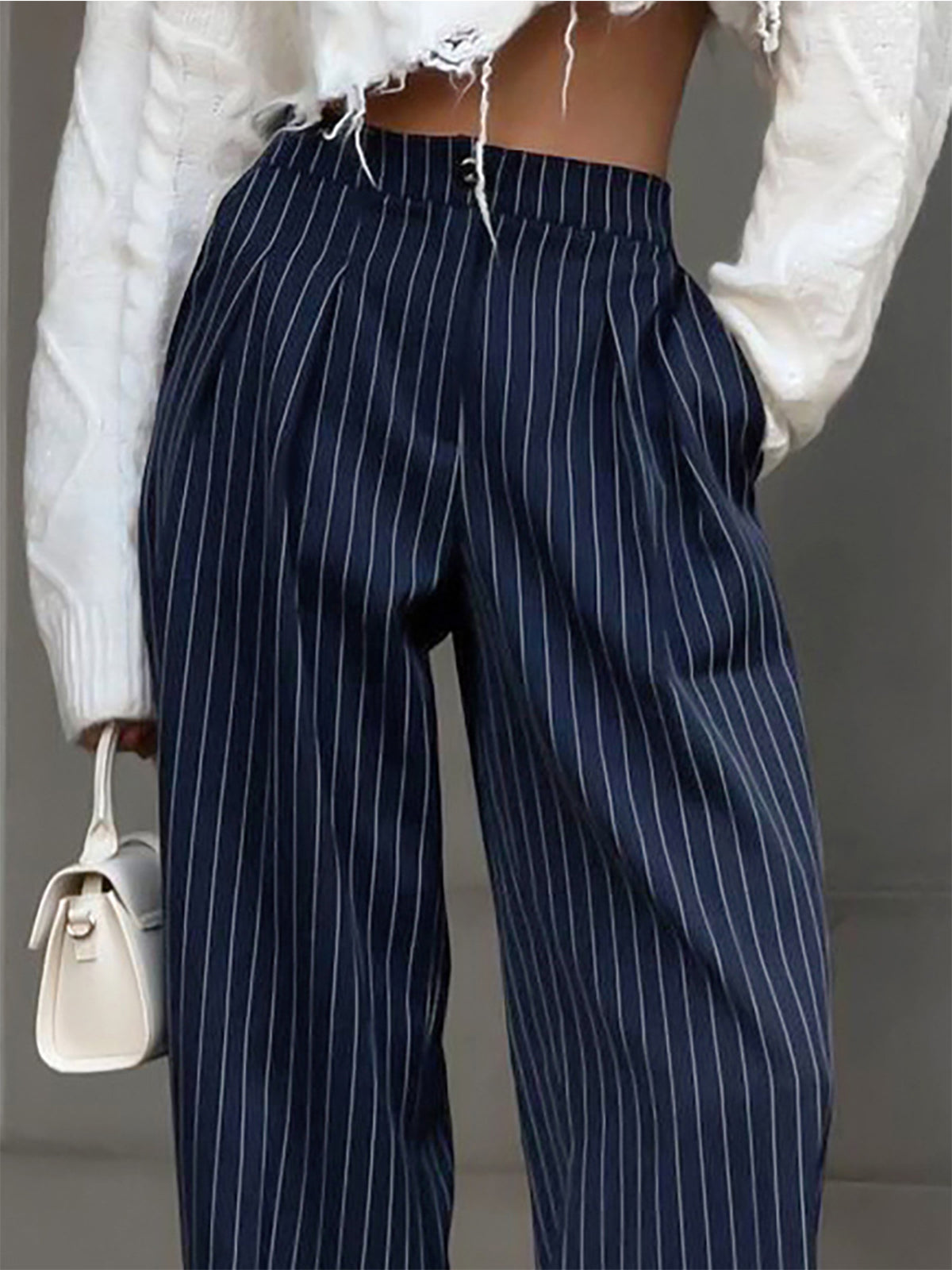 Striped Wide-Leg Women's Trousers with High Waist